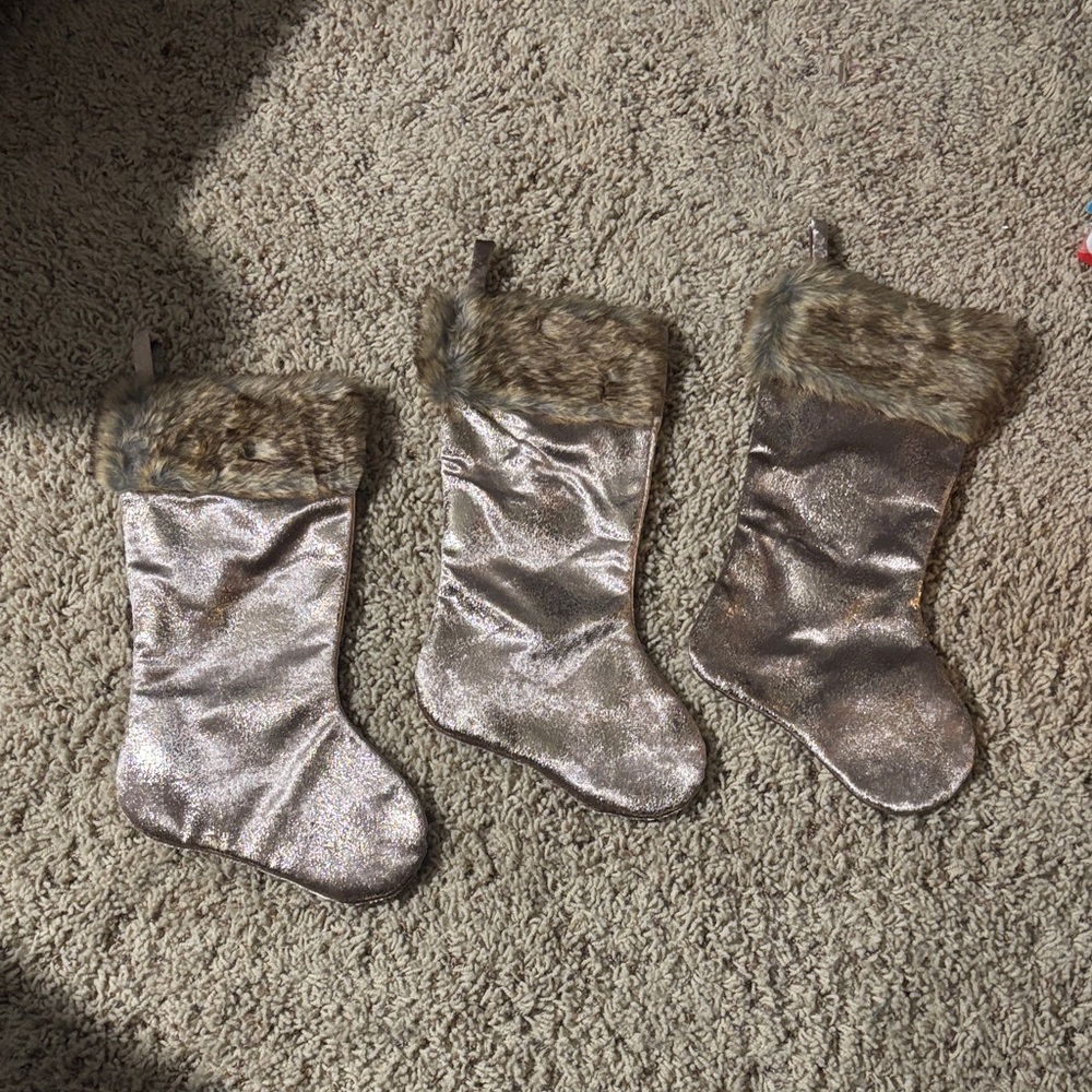 Champagne/rose gold Christmas Stockings with Faux Fur Trim